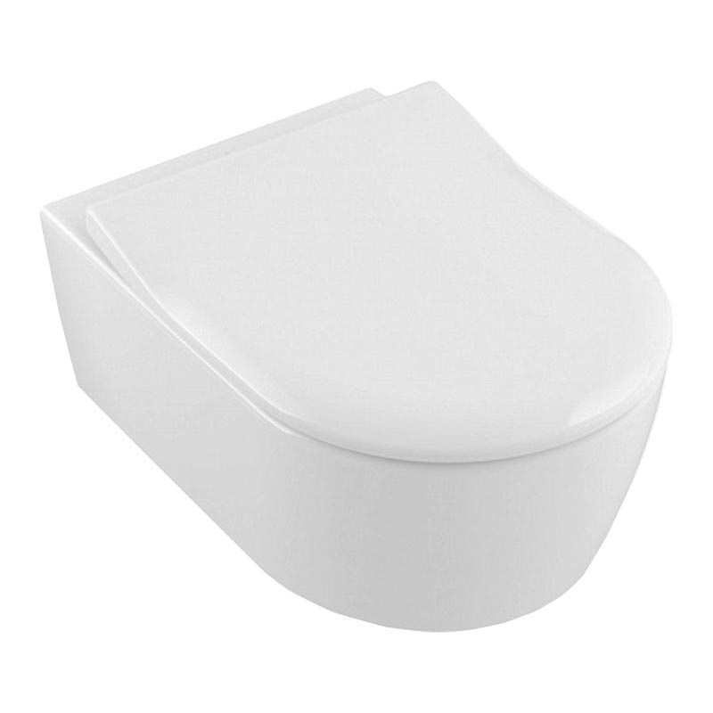 Унитаз безободковый Villeroy&Boch Avento 5656 RSR1 с крышкой-сиденьем Slimseat 9M87 S1, альпийский белый с покрытием CeramicPlus