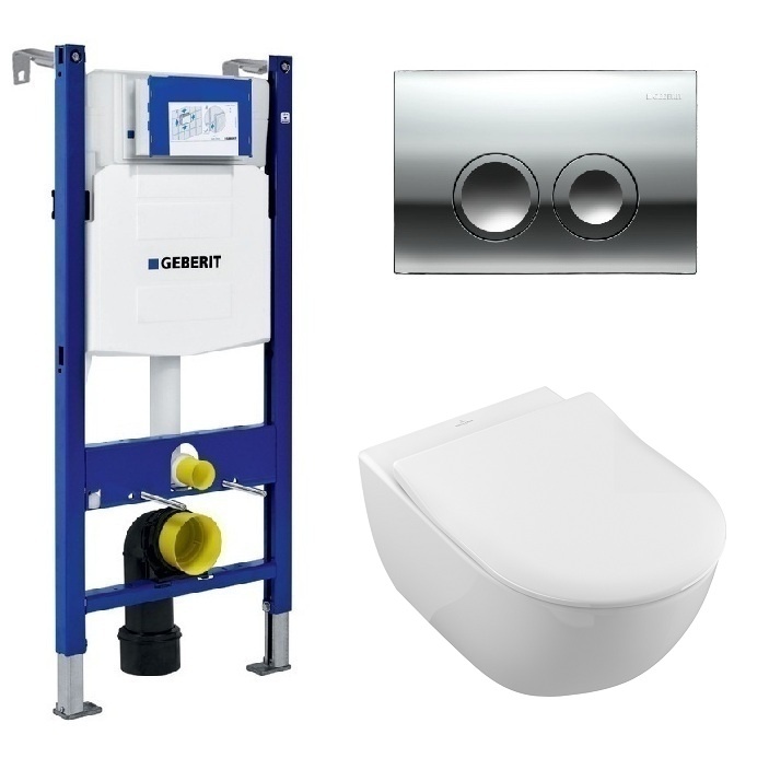Инсталляция Geberit с безободковым унитазом Villeroy&Boch Subway 2.0 5614R201, сиденье микролифт комплект