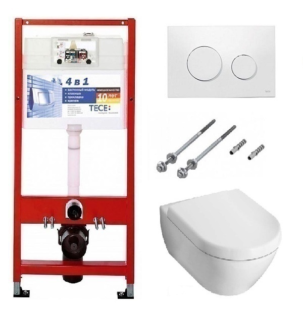 Инсталляция Tece с унитазом Villeroy&Boch Subway 5600 1001, сиденье микролифт, комплект