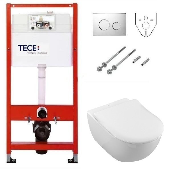 Инсталляция TECE с безободковым унитазом Villeroy&Boch Subway 2.0 5614R201, сиденье микролифт комплект
