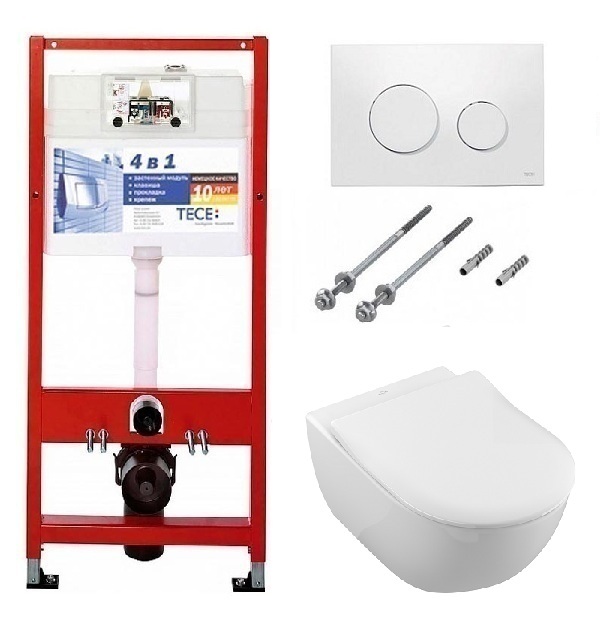 Инсталляция TECE с безободковым унитазом Villeroy&Boch Subway 2.0 5614R201, сиденье микролифт, комплект