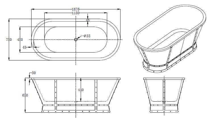 Ванна акриловая BelBagno BB35-CF36 168 x 78 x 65 см, цвет серый матовый