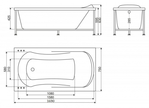 Ванна акриловая BelBagno BB103 170 x 75 x 42.5 см пристенная