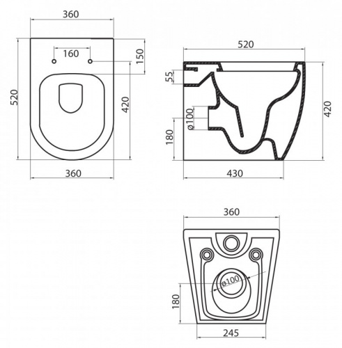 Унитаз приставной BelBagno Marino BB105CBR, безободковый