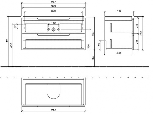Тумба под раковину Villeroy&Boch Subway 2.0, A697 00DH, белый глянец, Ш98,7*В52*Г44,9 см
