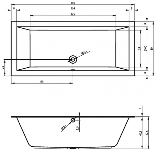 Ванна акриловая Riho Lugo Velvet 180 x 80 см BT0210500000000, с тонким бортиком, цвет белый матовый