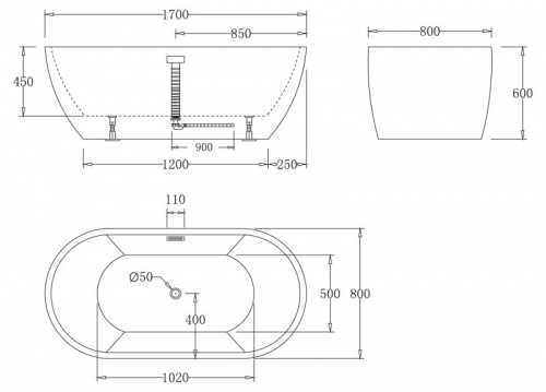 Акриловая ванна BelBagno BB70-1700, 170x80 см