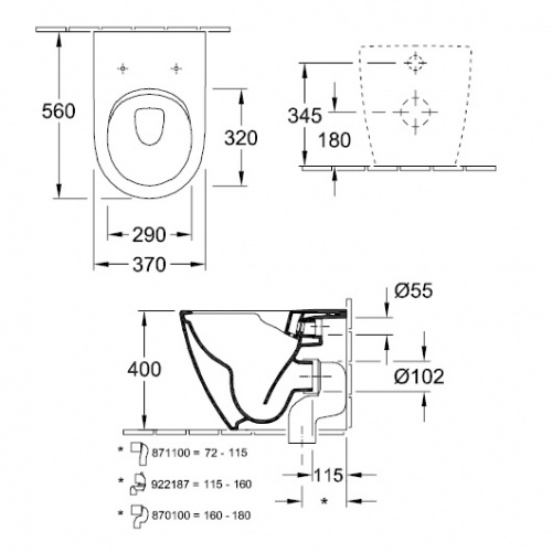 Унитаз приставной Villeroy&Boch SUBWAY 2.0 5602 R001, безободковый