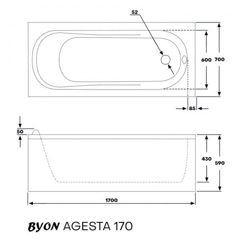Ванна акриловая BYON AGESTA 170х70х59