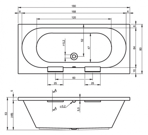 Ванна акриловая Riho Daytona 180 x 80 см