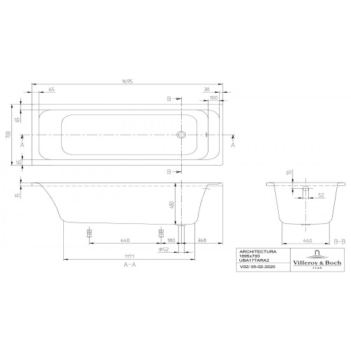 Ванна Villeroy & Boch Architectura 170x70 см акриловая UBA177ARA2V-01