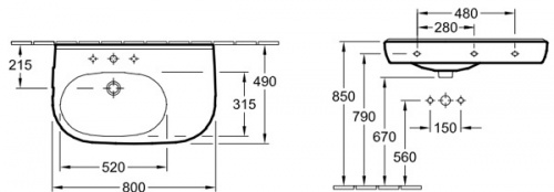 Раковина Villeroy&Boch O.novo, 5160 8001, 80*49 см