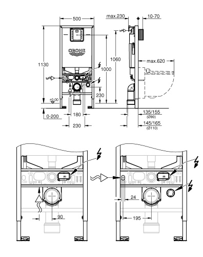 Инсталляция (3 в 1) Grohe Rapid SLX 39598000 для подвесного унитаза