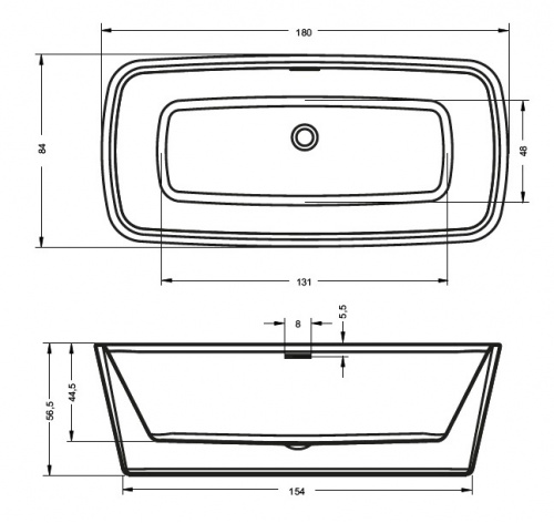 Ванна акриловая Riho Admire FS 180 x 84 см BD0300500000000, без гидромассажа, белая