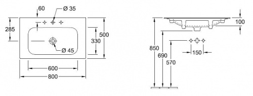 Раковина Villeroy&Boch Finion 4164 80 R1, 80 x 50 см