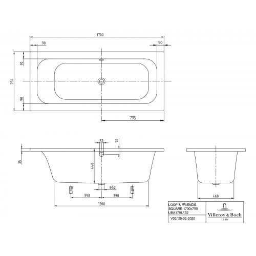 Ванна Villeroy & Boch Loop & Friends 170x75 см акриловая UBA170LFS2V-01