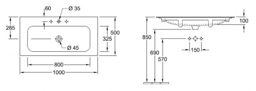 Раковина Villeroy&Boch Finion 4164 A0 R1, 100*50 см