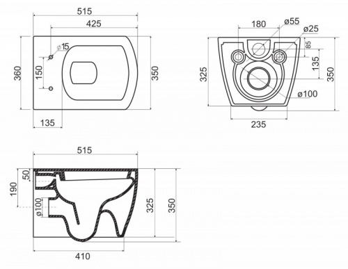 Унитаз подвесной BelBagno Carina BB514CHR, безободковый