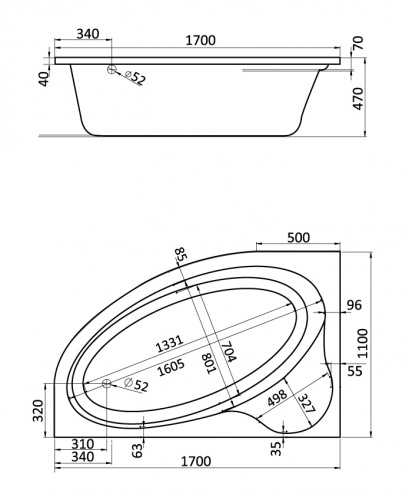 Ванна акриловая Santek Эдера WH111995/4 170 х 110 см с монтажным комплектом 1WH112426, левая