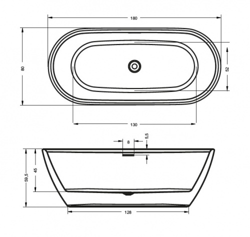 Ванна акриловая Riho Inspire FS 180 x 80 см BD0200500000000, без гидромассажа, белая