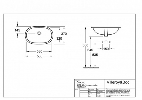 Раковина Villeroy&Boch O.novo 41625001 53*32 см