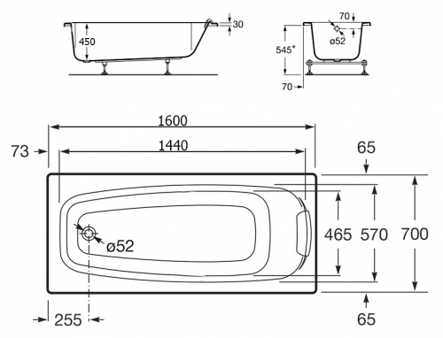 Ванна акриловая Roca Sureste 160 х 70 см ZRU9302787