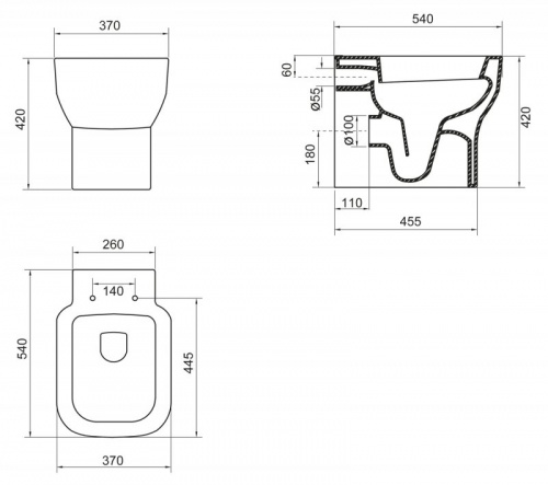 Унитаз BelBagno Vaso P-trap BB127CB , приставной