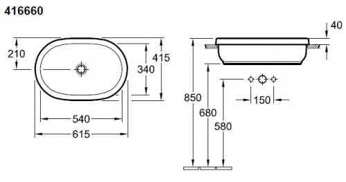 Раковина Villeroy&Boch Architectura, 4166 6001, 61,5*41,5 см