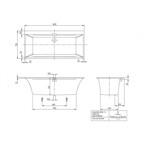 Ванна Villeroy & Boch Squaro Edge 12 160x75 см квариловая UBQ160SQE2DV-01