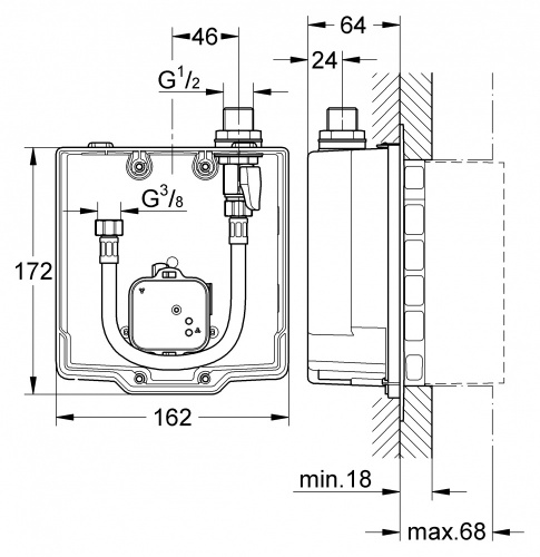 Скрытый монтажный ящик Grohe Euroeco Cosmopolitan E 36337000, без смешивания