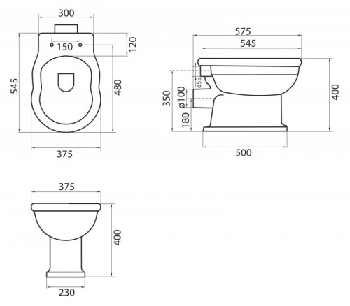 Унитаз приставной с горизонтальным выпуском BelBagno Boheme BB115CB