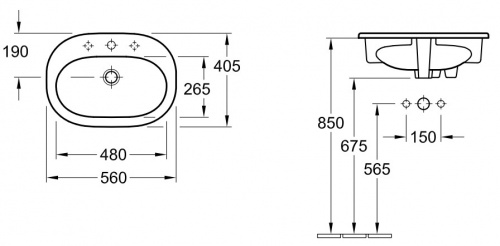 Раковина Villeroy&Boch O.novo, 4161 5601, 56*40,5 см, врезная