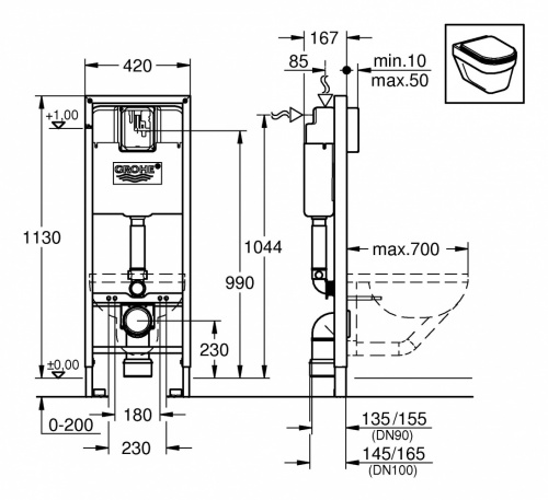 Инсталляция Grohe Rapid SL 38713 для унитаза, ширина 0.42 м