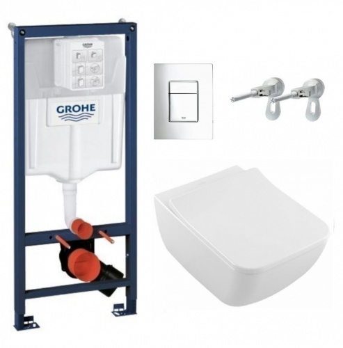 Инсталляция Grohe с безободковым унитазом Villeroy&Boch Venticello 4611 R0R1, сиденье микролифт, комплект