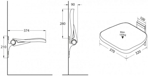 Сиденье BelBagno Cubo BB32A для душевого ограждения, откидное