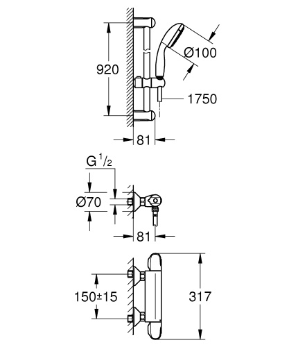 Термостат Grohe Grohtherm 1000 New 34256004 (34256003) для душа с душевым гарнитуром
