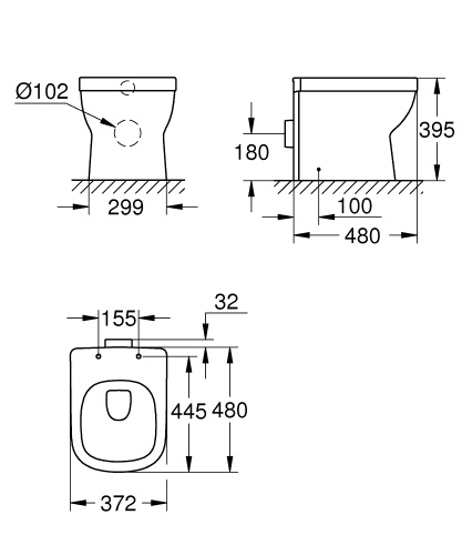 Приставной унитаз Grohe Euro Ceramic PureGuard 3932900H, безободковый