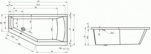 Ванна акриловая Riho Romeo 170 R/L 170x90 см