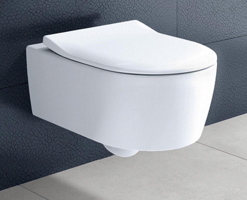 Унитаз безободковый Villeroy&Boch Avento 5656 RSR1 с крышкой-сиденьем Slimseat 9M87 S1, альпийский белый с покрытием CeramicPlus