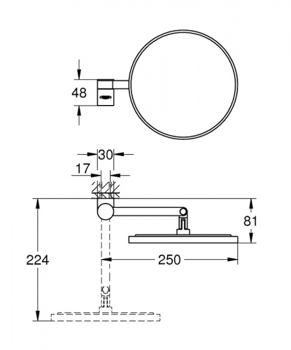 Косметическое зеркало с увеличением в 7 раз Grohe Selection 41077A00, черный графит глянец