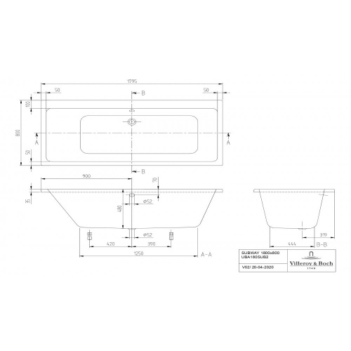 Ванна Villeroy & Boch Subway 180x80 см акриловая UBA180SUB2V-01
