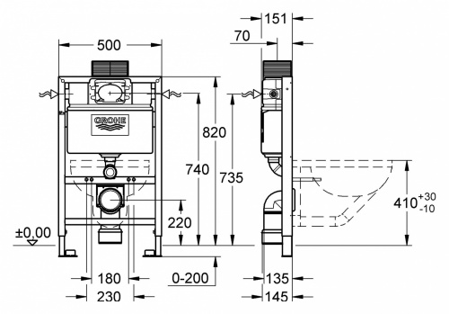 Инсталляция Grohe Rapid SL 38526000 для унитаза, высота 0.82 м