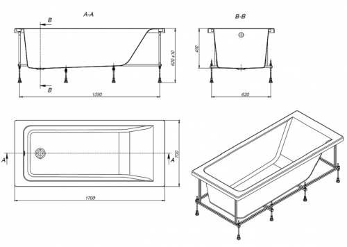 Акриловая ванна Roca Easy 170x70 см zru9302905