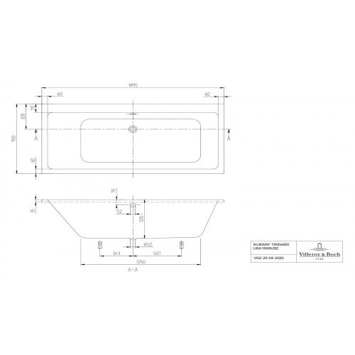 Ванна Villeroy & Boch Subway 190x90 акриловая UBA199SUB2V-01