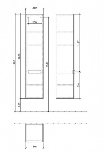 Пенал Villeroy&Boch Subway 2.0, A710 00FQ графитовый дуб, петли справа, 35*37*165 см