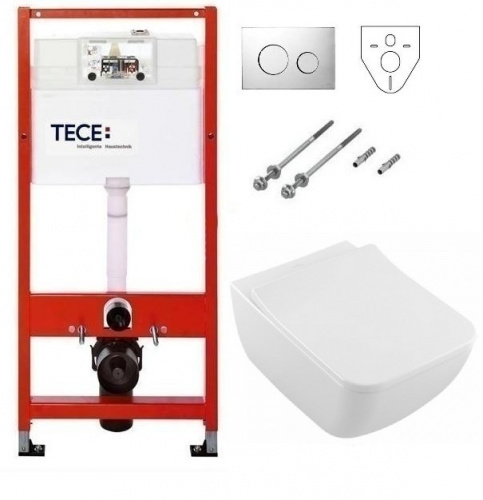 Инсталляция Tece с безободковым унитазом Villeroy&Boch Venticello 4611 R0R1, сиденье микролифт, комплект