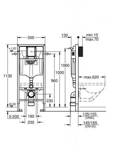 Инсталляция Grohe Solido Perfect 39192000 с безободковым унитазом Cersanit Nature S-MZ-NATURE-COn-DL-w, крышка микролифт и клавишей хром, комплект