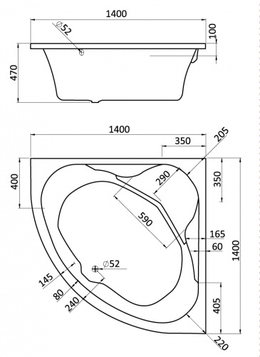 Ванна акриловая Santek Карибы WH111982 140 х 140 см с монтажным комплектом 1WH112430